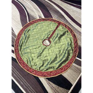 Burgundy Maroon Olive‎ Green Gold Silk Accent Christmas Tree Skirt Approx 45”